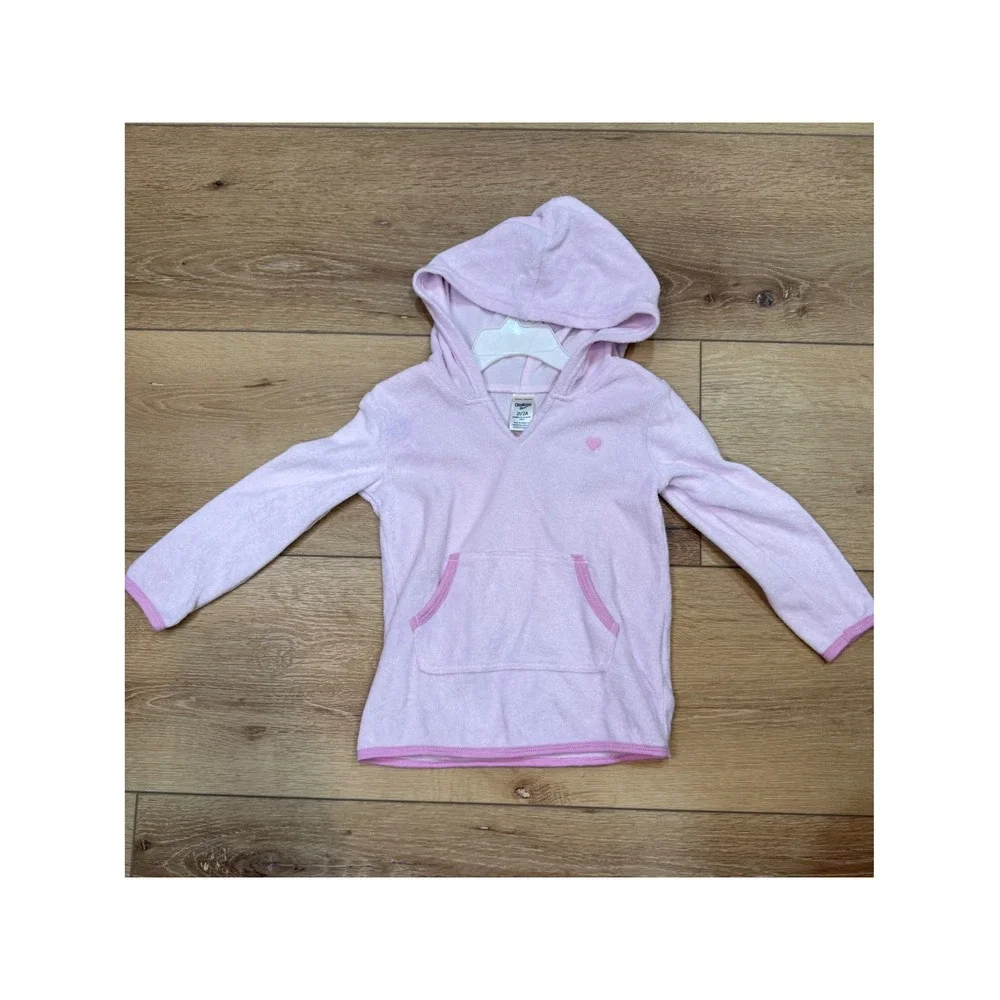 OshKosh Bgosh Toddler Girls Pink Terry Cloth Hoodie Heart Pullover Size 2T